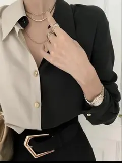 未使用　カラーブロック長袖シャツ　ブラウス　サイズXL