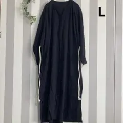 ブラックワンピース◎訳あり　長袖 ウエストベルト付き　ロング丈◎大人シンプル