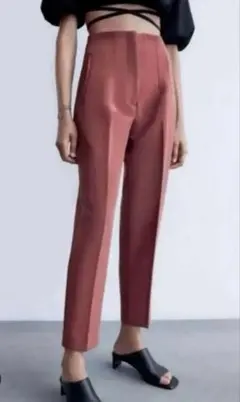 【美品】ZARA ハイウエスト センタープレスパンツ テーパード ピンク XS