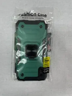 iPhone XS / X ケース カバー スマホリング付き グリーン×ブラック