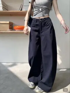SHEIN ワイドパンツ ネイビーブルー Sサイズ