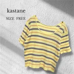 カスタネ ニット リブ 半袖 ショート丈 マルチカラー ボーダー カジュアル
