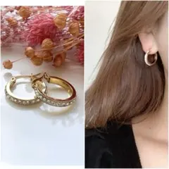 【485】送料無料☆再販！ステンレスフープピアス　ジルコニア　キラキラ