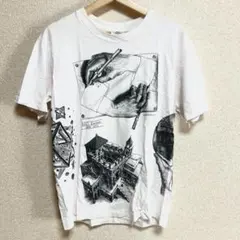 美品 90s エッシャー マルチプリント SOF TEE シングルステッチ 白