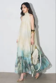 未使用タグ付　ANDREA&Co. 【AUBREY】水彩ティアードワンピース