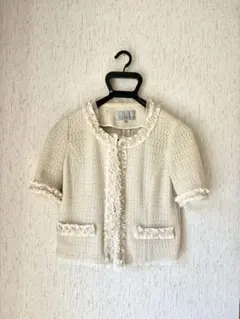 M-PREMIER アイボリー フリル付き半袖ジャケット36