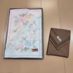 ハンカチ　スカーフ　Pierre cardin 綿100　花柄+ブラウン　セット