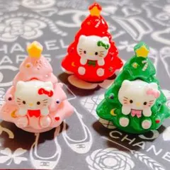 922*デコパーツ♡クリスマスツリー 立体 飾り 猫 ミニチュア もみの木