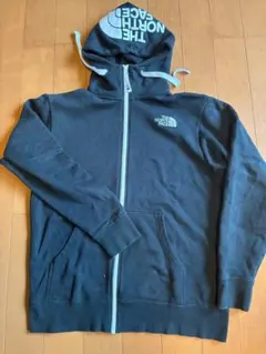 【人気】ザノースフェイス　ジップアップパーカー　黒　フードロゴ