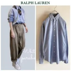 ラルフローレン ビッグオックスフォード ロゴ刺繍 BD シャツ 6 サックス