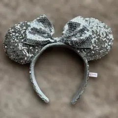 シルバー スパンコール ミニーマウス耳カチューシャ