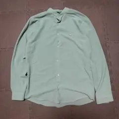Lacoste グリーン ノーカラー　フランス製　ボタンダウン 長袖シャツ