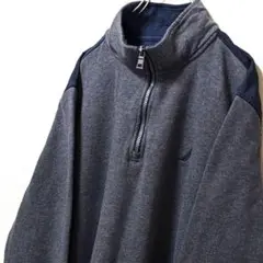 ノーティカ ロゴ刺繍 ハーフジップスウェットトレーナー グレー 灰色 古着