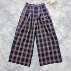 GU ジーユー（S）ワイドアンクルパンツ チェック柄 ゆったり ガウチョパンツ