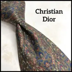 ☆渋い☆クリスチャンディオール ネクタイ シルク ボタニカル 総柄 紳士 カーキ