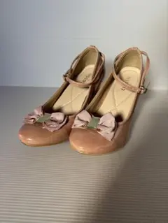 ピンク リボン付き 中ヒールパンプス　LL