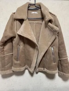 ベージュ ムートンコート 前面ファスナー付き