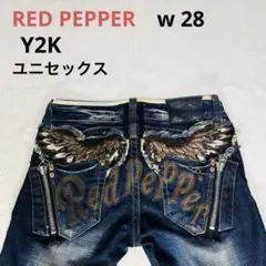 RED PEPPER 羽刺繍 ブームカットフレアデニム