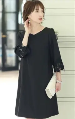 結婚式 パーティー ドレス ワンピース お呼ばれ オケージョンドレス 七分丈 L