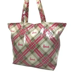 Harrods ハロッズ トートバッグ ビニール 総柄 チェック柄 底板付き