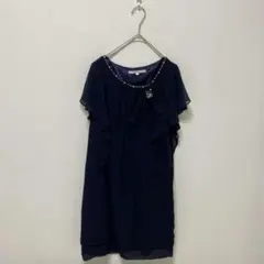 【Apuweiser luxe】パーティドレス　ワンピース パール　リボン　紺