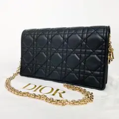 未使用級 LADY DIOR ポーチ カナージュ ラムスキン 黒