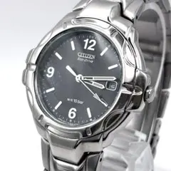 稼働品 新品バッテリーシチズン デイト 黒文字盤 シルバー クォーツ メンズ
