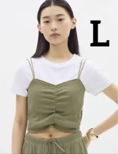 新品未使用　GU リブフロントギャザーキャミソール　L