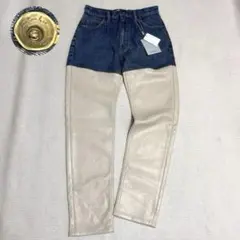タグ付き　シールームリン　レザーコンビベーシックテーパード デニムパンツ　Mのサムネイル