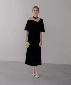 LEJA 配色アシンメトリービックカラーベロアマーメイドシルエット
