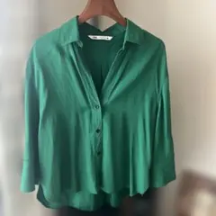 ZARA ザラ五分袖シャツ グリーン Mサイズ