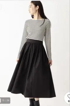 オペークドットクリップ　ドッキングデザイン フレアワンピース　38 M黒ボーダー