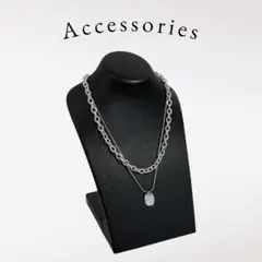 英字プレート2連ステンレスショートネックレス/ロジウム