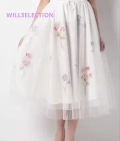 新品タグ付 WILLSELECTION 花刺繍 チュールスカート M 白　花柄のサムネイル