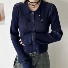 配色ポロニット　ネイビー