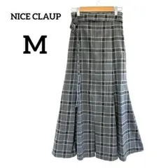 【ナイスクラップ】フロントスリットマーメイドスカート グレー M チェック