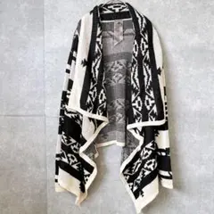 モーダインターナショナル ニットカーディガン 【3L〜4L相当】 黒 オルテガ柄