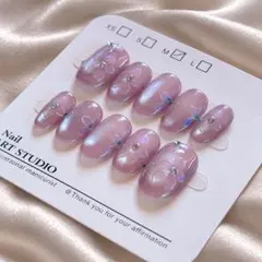 【現品 Mサイズ】ネイルチップ パープル マグネットネイル フラワー お花
