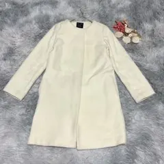 N. エヌドット（M）長袖 ロングコート ノーカラー 上品 アンゴラ混 ウール混のサムネイル