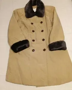 レトロベージュ ファー付きダブルブレストロングコート サイズ1