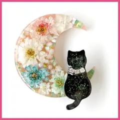 No.2751ハンドメイド レジンヘアゴム ドライフラワー 黒猫ちゃん