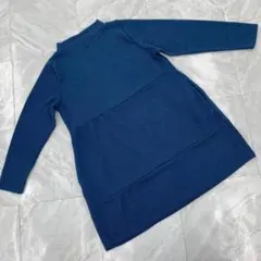 ラディション ハイネック チュニックニット ブルー Lサイズ シンプオシャレ