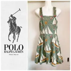 ワンピース　麻　綿　ラルフローレン　レトロ　マリン柄　リネン　ノースリーブ