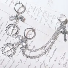 量産型イヤリング イヤーカフ レース十字架 イヤリング