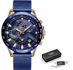 【1点限り】海外限定品メンズ 高級腕時計 人気のLIGE メタリックブルー