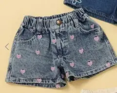 BREEZE デニムブルー ハート柄ショートパンツ 90cm
