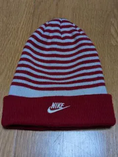Y2K Nike ニット帽 赤と灰色のストライプ