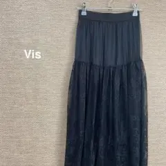 1359【ビス】シアー　透け感　ロングスカート　レース　黒【F】ウエストゴムのサムネイル