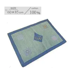 アウトレット インド綿マット ブルー 刺繍入りコットンマット 60x85cm