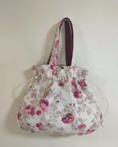 *ローラアシュレイ ロージズ* タックマチきんちゃくトートバッグ レッド